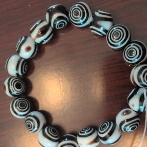 Glass Beaded Black White Eye Round 10 mm beaded Stretch Bracelet